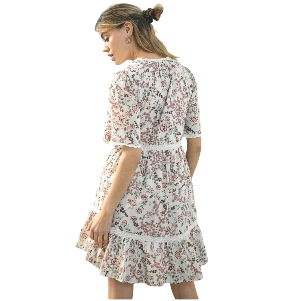 Anthropologie Lori Tunic Dress Size‎ S Floral White Prairie Cottagecore Romantic